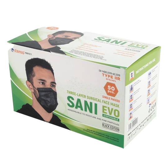 Медицинска маска SANI EVO BLACK - TYPE IIR - 50 бр. - 1 — bultex99.myshopify.com Медицинска маска SANI EVO BLACK - TYPE IIR - 50 бр. - 1