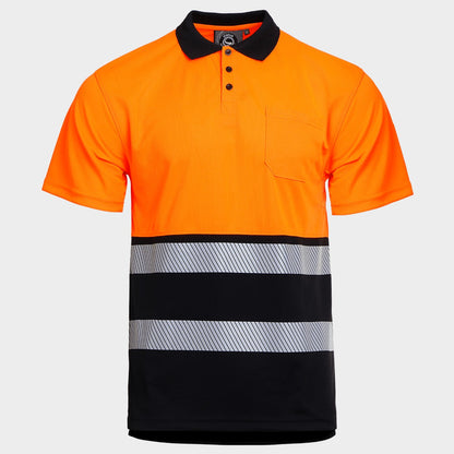 High visibility polo t-shirt PRISMA HV ORANGE/BLACK - 1