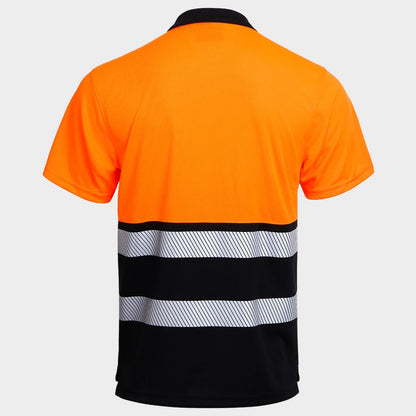 High visibility polo t-shirt PRISMA HV ORANGE/BLACK - 3