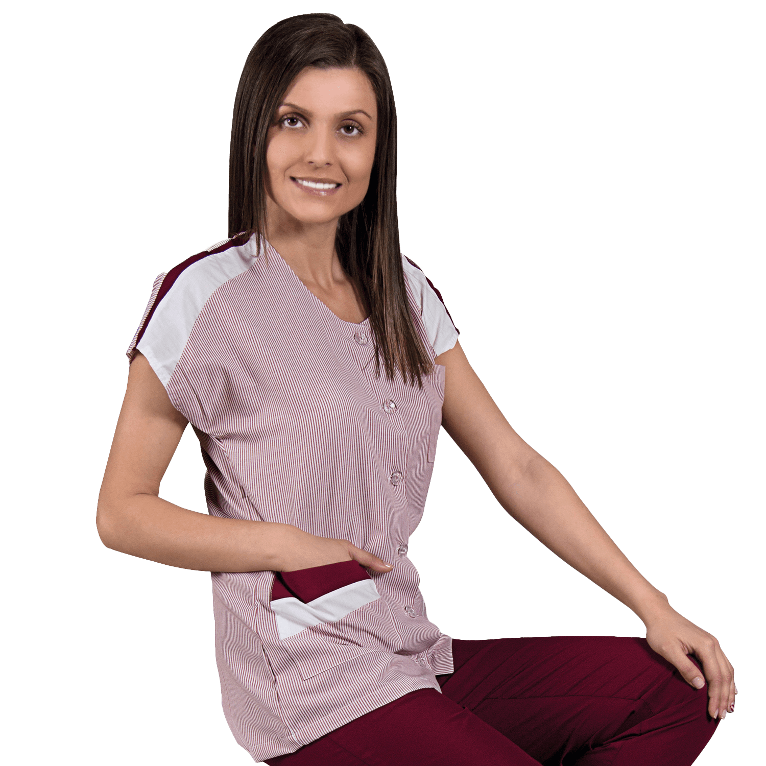Lady's work tunic ZEBRA BORDEAUX - 1