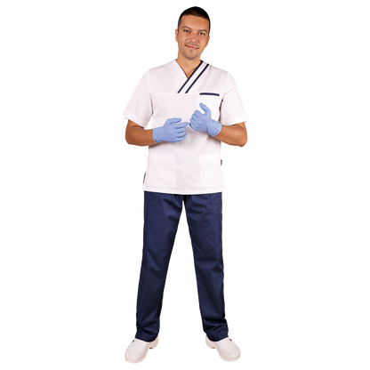 Tunică medicală pentru bărbați OLIVER ALB/ALBASTRU MARIN - 2