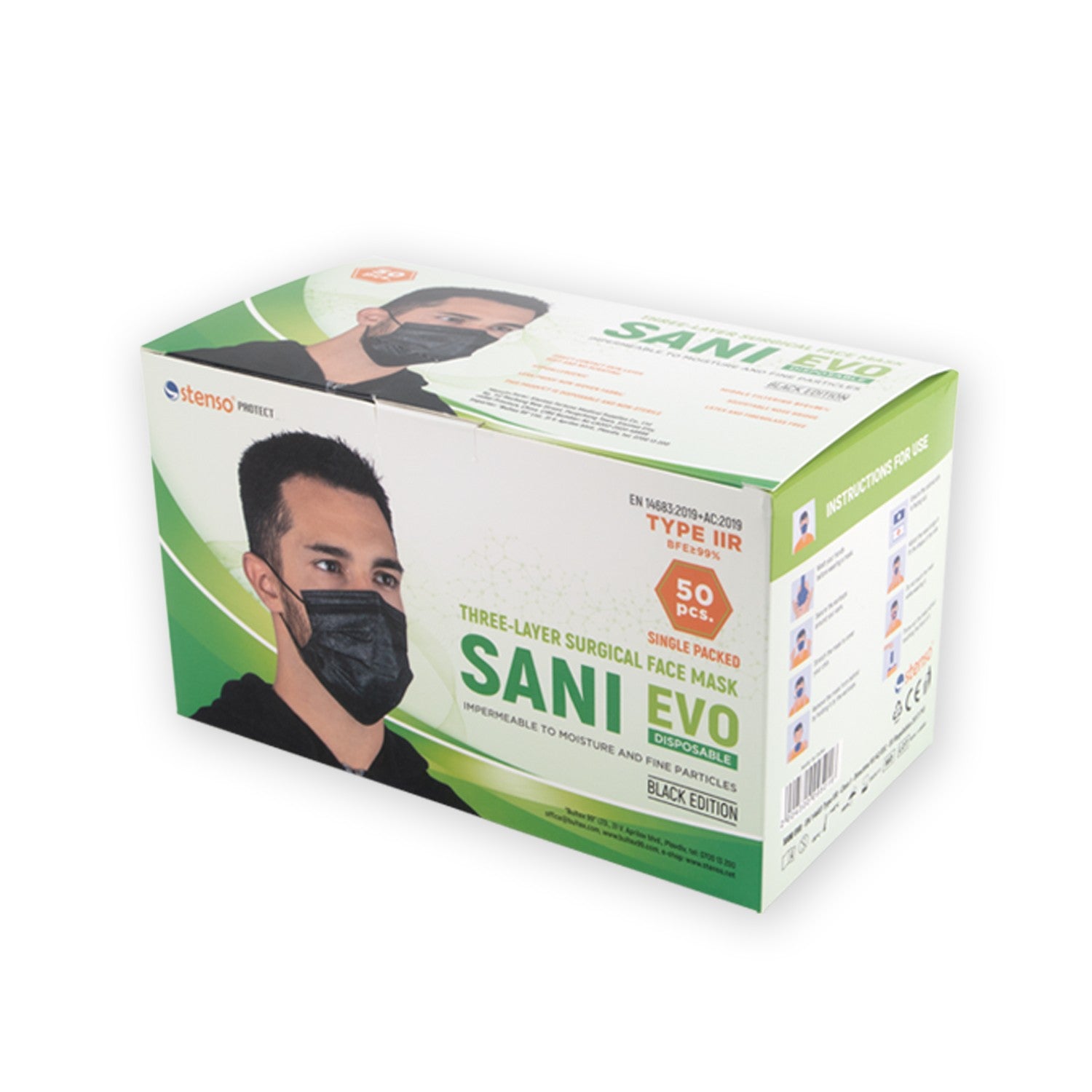 Three-ply medical mask SANI EVO BLACK-FMN99 - TYPE IIR - 1