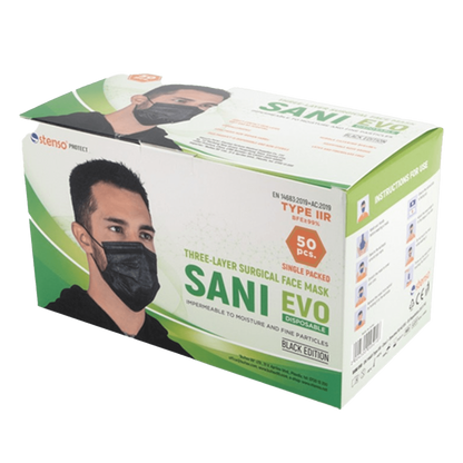 Three-ply medical mask SANI EVO BLACK - TYPE IIR - 50 pcs - 1