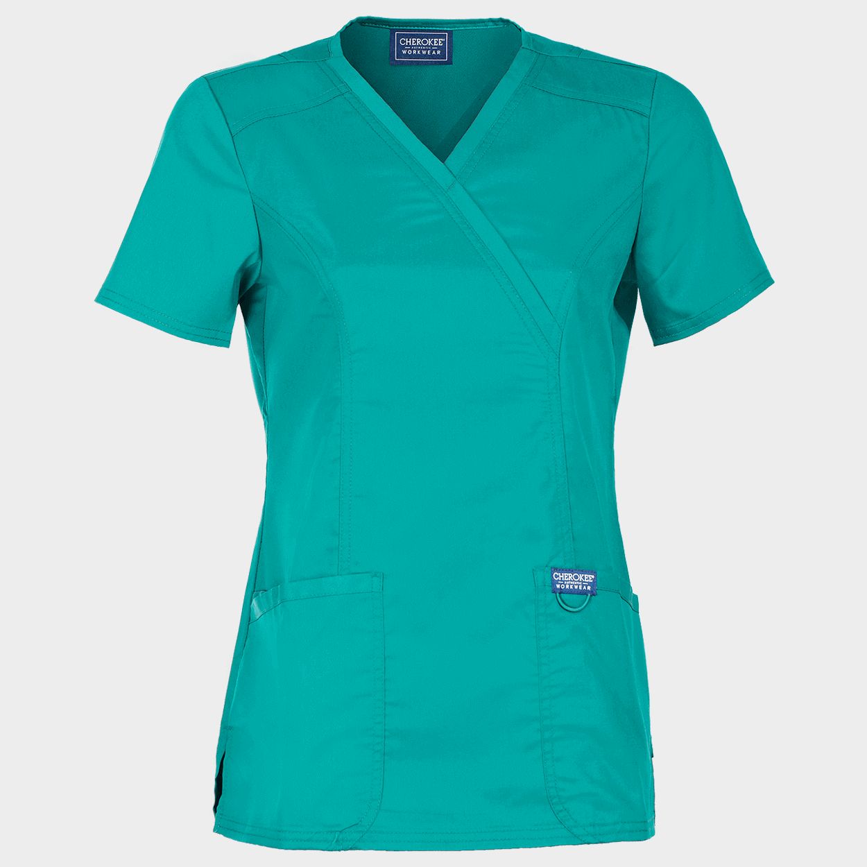 Tunică medicală de damă CHEROKEE WRAP DESCHIS CARIBBEAN BLUE WWE610 - 1