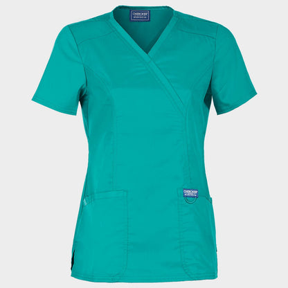Tunică medicală de damă CHEROKEE WRAP DESCHIS CARIBBEAN BLUE WWE610 - 1