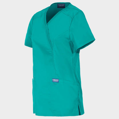 Tunică medicală de damă CHEROKEE WRAP DESCHIS CARIBBEAN BLUE WWE610 - 3