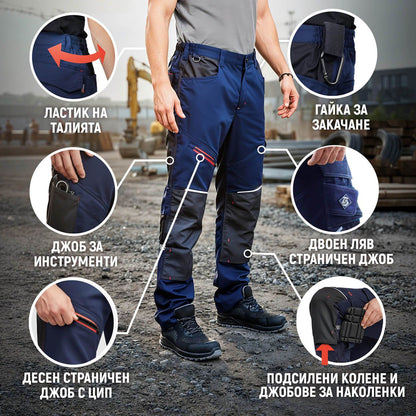 Pantaloni de lucru REVOLT 4STRETCH ALBASTRU MARIN/NEGRU - 3